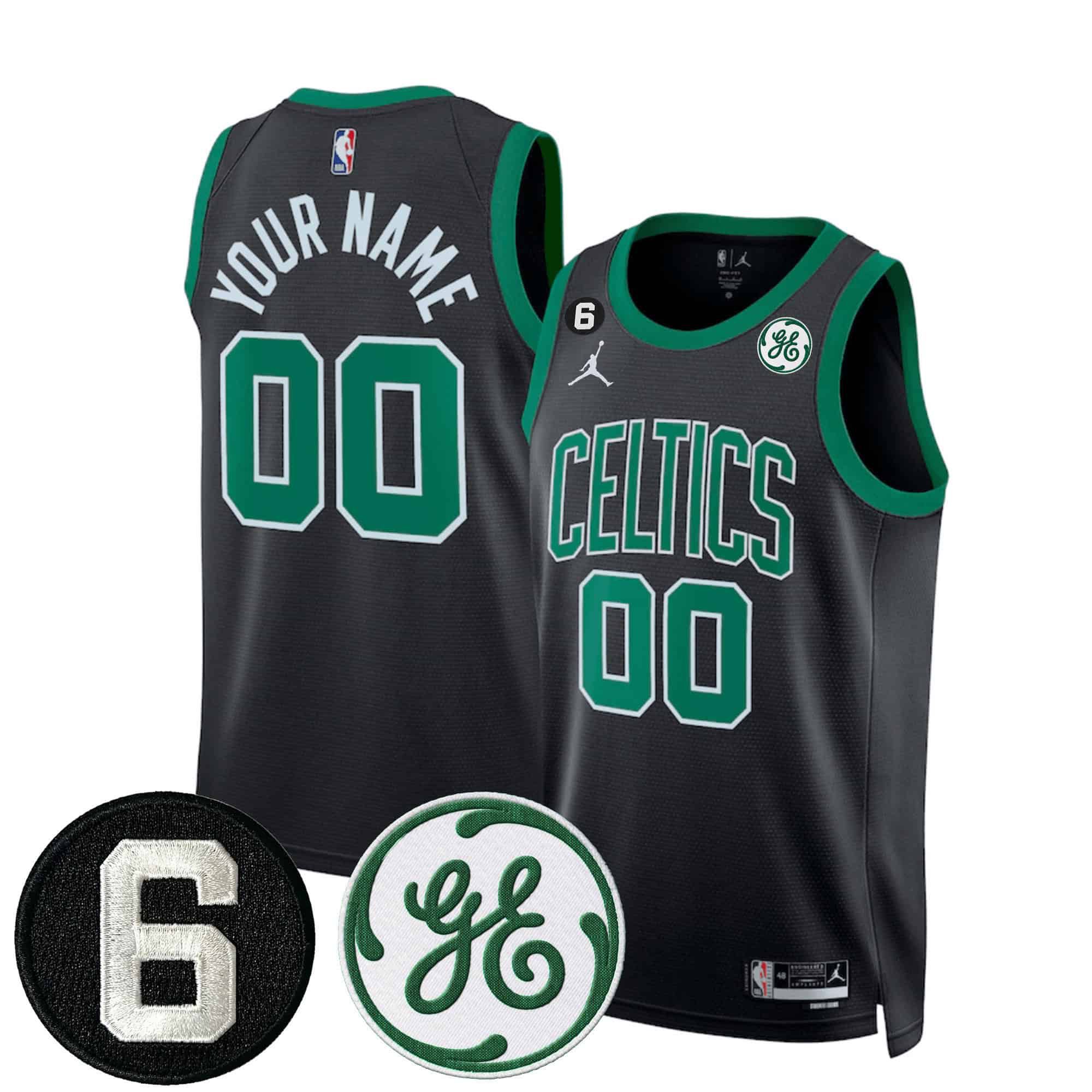 Men Boston Celtics Black 2024 Bill Russell & John Havlicek Patch Custom NBA Jersey